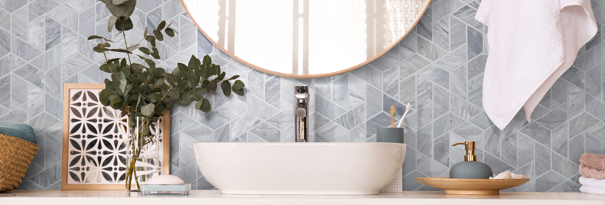 bathroom vanity with tile backsplash Komplete Flooring Inc Siren, WI